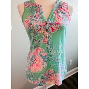 Lilly Pulitzer Sleeveless EssieTop Fantasea Print Mint Green Pink XXS Preppy